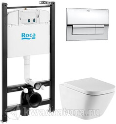 Система инсталляции Roca Active c унитазом подвесным Roca Gap с сиденьем микролифт и кнопкой смыва хром 893104100