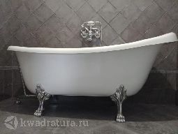 Каменная ванна Aqua de Marco Эдельвейс 170*82,7 белая с серебряными ножками