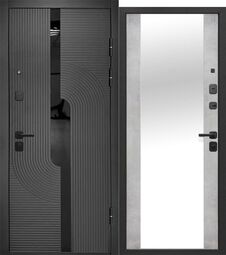 Дверь входная металлическая Е-Трейд 10 см 2 МДФ Зеркало Букле графит - Бетон снежный