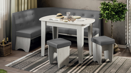 Кухонный уголок Барселона Дуб Крафт белый, Микровелюр Duna Steel Трия