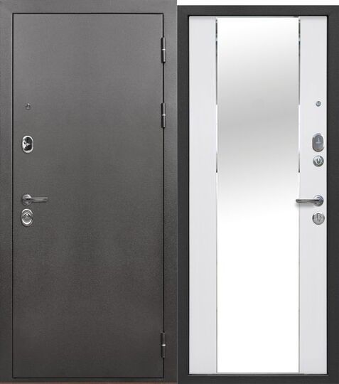 Дверь входная металлическая Е-Трейд 9 см Зеркало Букле графит - Эмалит белый