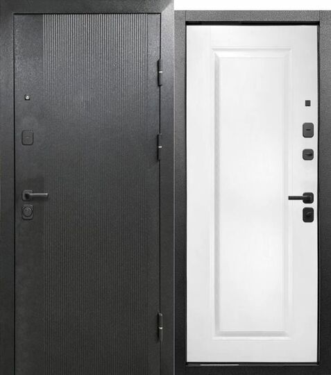 Дверь входная металлическая Е-Трейд 9 см Штамп Классика Букле графит - Эмалит белый