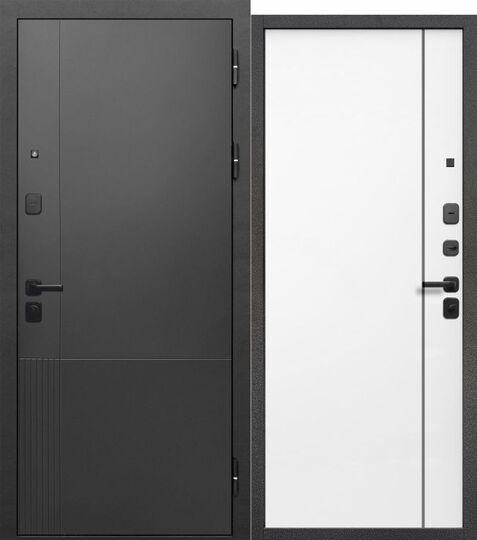 Дверь входная металлическая Е-Трейд 9 см Штамп Нео Муар черный - Эмалит белый