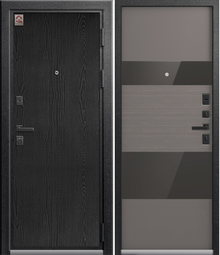 Дверь входная металлическая Центурион LUX-8 Серый муар + распил графит - Софт грей + тёмное стекло