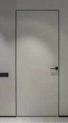 Межкомнатная дверь VELLDORIS INVISIBLE скрытого монтажа (с притвором), левое открывание, кромка черная алюм.